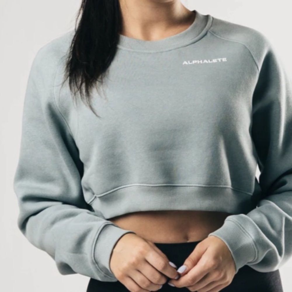 ALPHALETE | Classic Cropped Crewneck Sweatshirt in Steel Blue Women’s Size XS